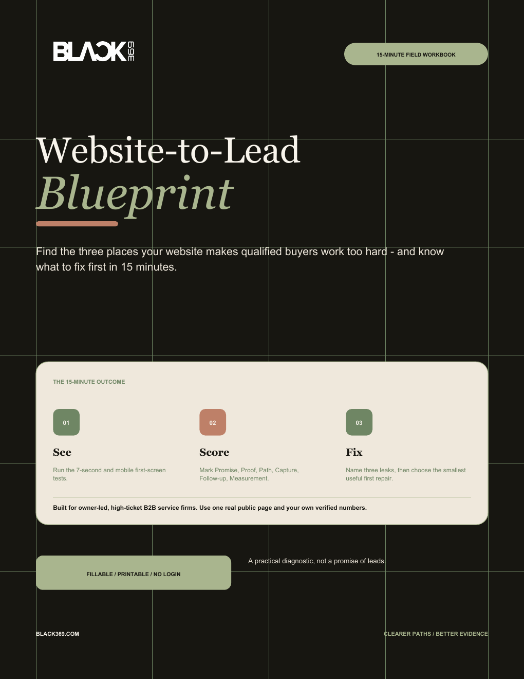 Preview pages from the BLACK369 Website-to-Lead Blueprint